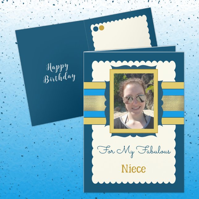 Blau und Gold fügen Foto Nichte Geburtstag Karte (Von Creator hochgeladen)