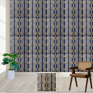 Blau und Gold geometrische griechische Schlüsselro Fliese