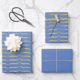 Blau und Gold Geschenkpapier Set