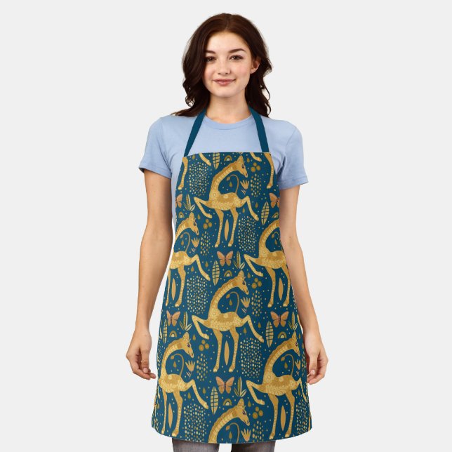 Blau und Gold Giraffe Boho Muster Schürze (Getragen)