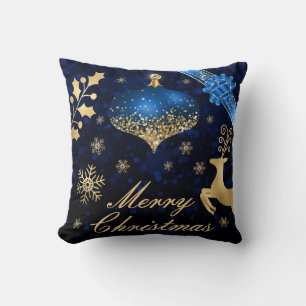 Blau und Gold glänzender Weihnachtsbaumanhänger un Kissen