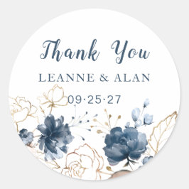 Blau und Gold, Hochzeit Runder Aufkleber