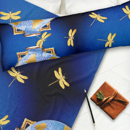 Blau und Gold im japanischen Stil Fleecedecke