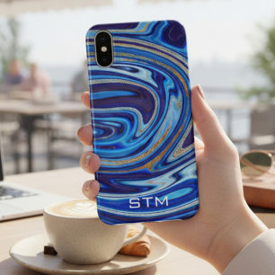 Blau und Gold Marmor Achat Monogramm Case-Mate iPhone Hülle