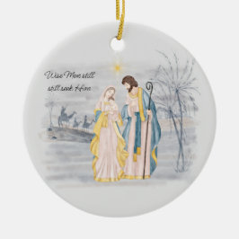 Blau und Gold Mary, Joseph und Jesus Holiday Keramik Ornament