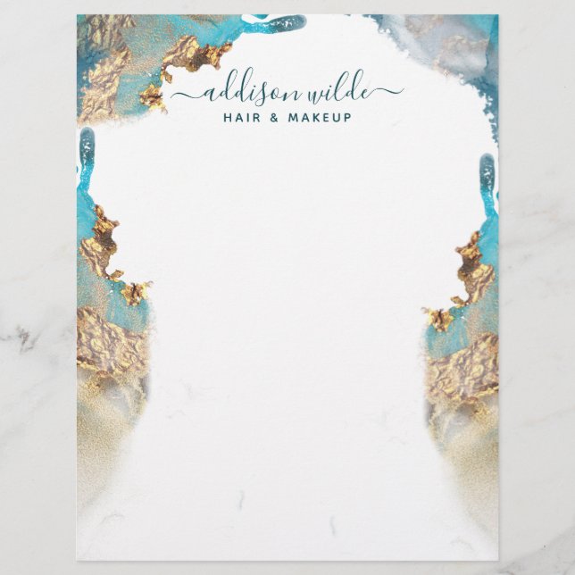 Blau und Gold moderne Art Liquid Tinte Briefbogen (Vorderseite)