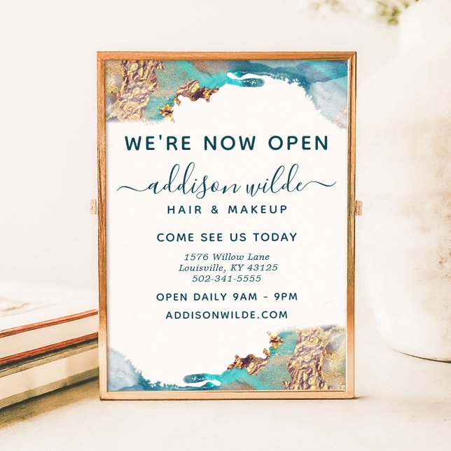 Blau und Gold Moderne Kunst Flüssige Aquarellfarbe Poster (Von Creator hochgeladen)