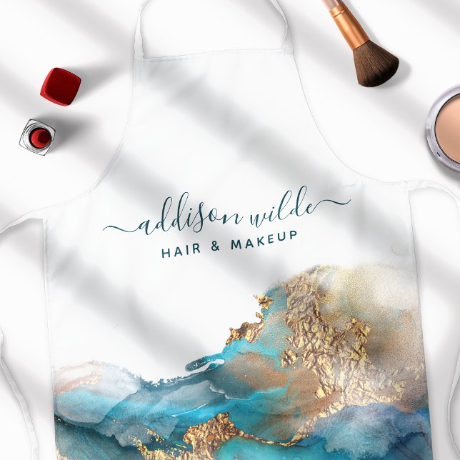 Blau und Gold Moderne Kunst Flüssige Aquarellfarbe Schürze (Von Creator hochgeladen)