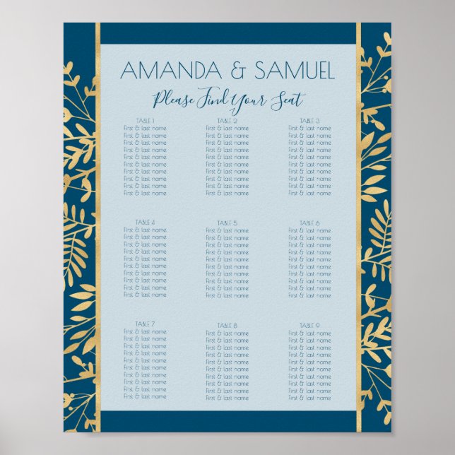 Blau und Gold Rahmen modern Poster (Vorne)