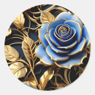 Blau und Gold Rose Jugendstil Runder Aufkleber