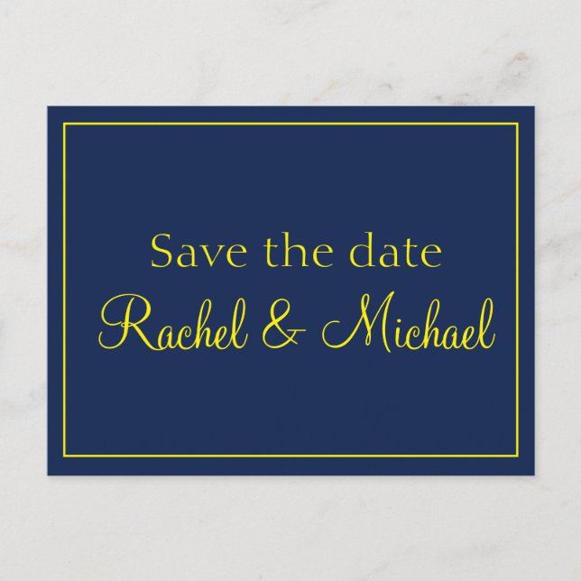 Blau und Gold Save the Date Ankündigungspostkarte (Vorderseite)