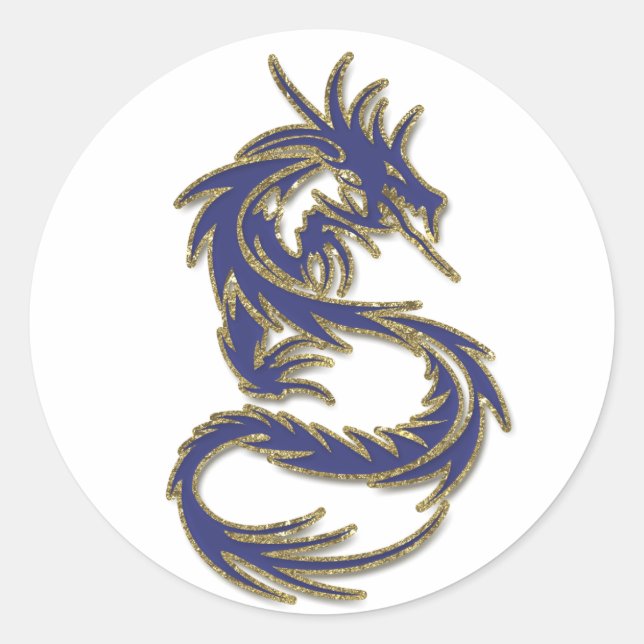 Blau und Gold Tattoo Dragon Runder Aufkleber (Vorderseite)