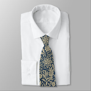 Blau und Gold Vintages Blumenmuster Krawatte
