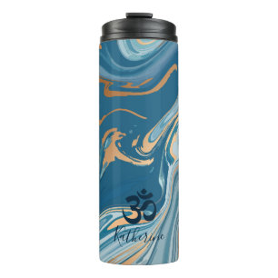 Blau- und Gold-Wirbel und Ohm-Symbol Thermosbecher