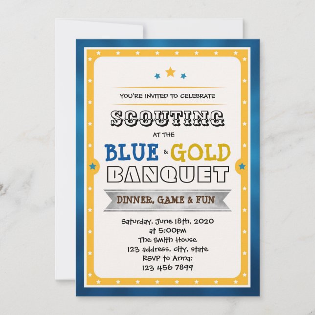 Blau und Goldbankett-Party Einladung (Vorderseite)