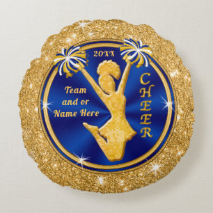 Blau-und Goldbeifall-Gruppen-Geschenk-ältere Rundes Kissen