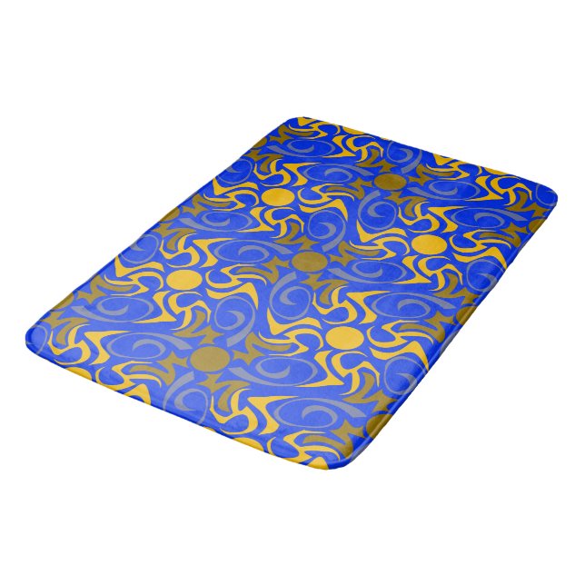 Blau und Golden Vector Nahtloses Muster Badematte (Schrägansicht)