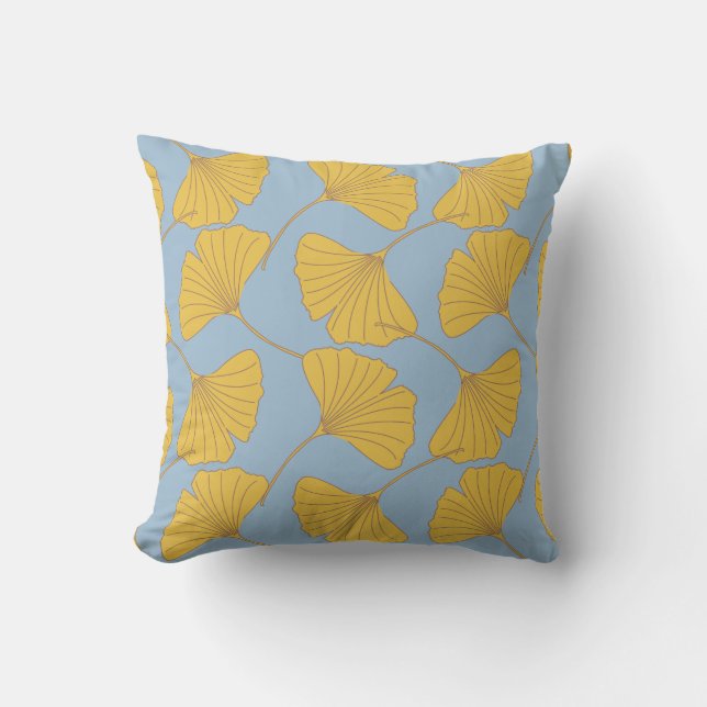Blau-und GoldfallGinkgo Ginko Biloba Blätter Kissen (Vorderseite)