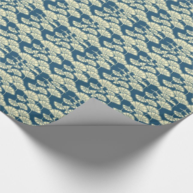 Blau- und Goldfolie Japanermuster Geschenkpapier (Ecke)