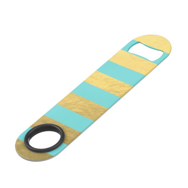 Blau-und Goldfolien-Streifen gedruckt Speed Flaschenöffner (Vorderseite Schrägansicht)