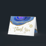 Blau und GoldGeode | Schläger Mitzvah oder Bar Dankeskarte<br><div class="desc">Dieser elegante,  moderne Schläger Mitzvah oder Bar Mitzvah danken Ihnen,  Eigenschaften trendy blaue Watercolor geode Steine mit Imitatgoldhandgeschriebenem Skript,  Davidsstern Und Akzenten zu kardieren.</div>
