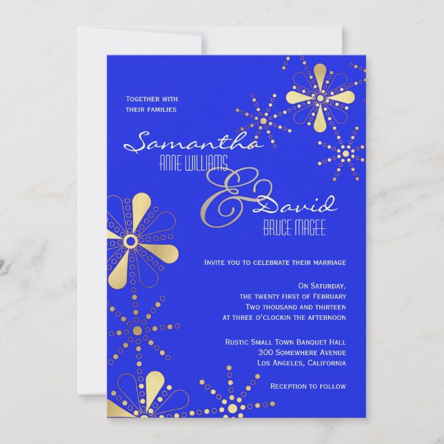Blau-und Goldindische inspirierte Hochzeit Einladung (Vorderseite)