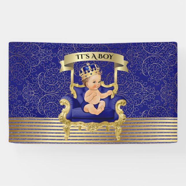Blau-und Goldjungen-Babyparty-Fahne Banner (Horizontal)
