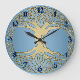 Blau-und Goldkeltischer Knoten-Baum der Leben-Uhr Große Wanduhr