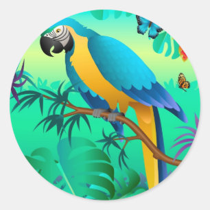 Blau und Goldmacaw im Amazonas Runder Aufkleber