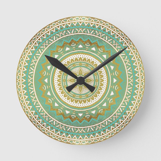Blau und Goldmadala Runde Wanduhr (Vorderseite)