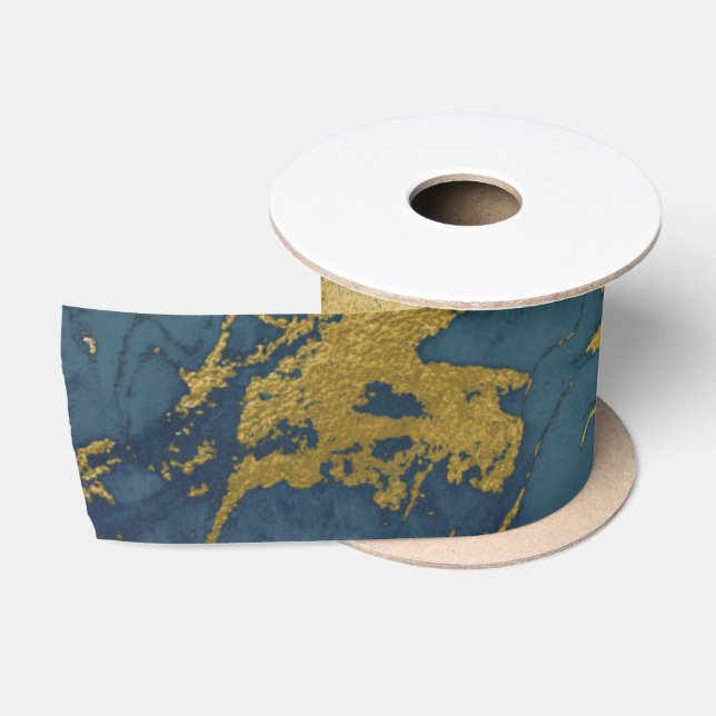 Blau- und Goldmarmor Satinband (Spule)