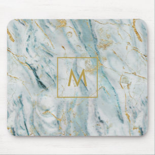 Blau-und Goldmarmormonogramm Mousepad