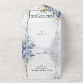 Blau und Goldrahmen All In One Einladung