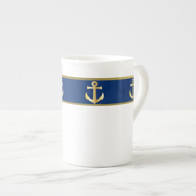 Blau und Goldseeknochen-China-Tasse Prozellantasse (Vorderseite Rechts)