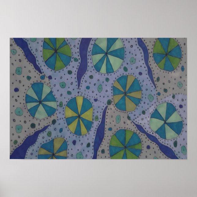 Blau und Grau Abstrakt Poster (Vorne)