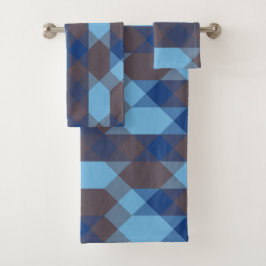 Blau und Grau geometrisch Badhandtuch Set