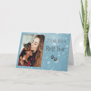 Blau und Grau, Hundepfade druckt Ruff Year Holiday Feiertagskarte
