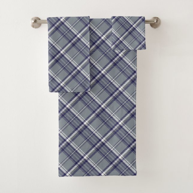 Blau und Grau Kariert Badhandtuch Set (Insitu)