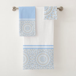 Blau und Grau Modern Mandala Badhandtuch Set