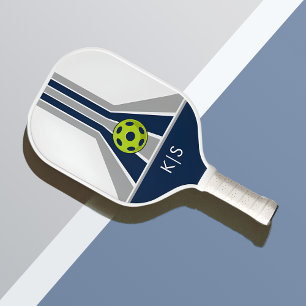 Blau und Grau Modernes Monogramm Pickleball Schläger