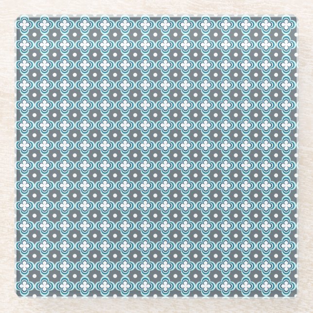 Blau und Grau Muster Glasuntersetzer (Vorderseite)