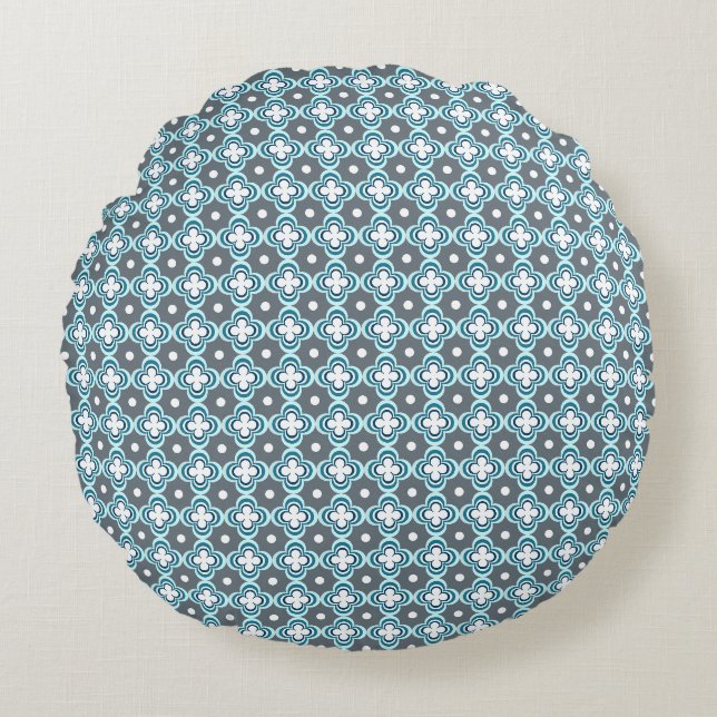 Blau und Grau Muster Rundes Kissen (Vorderseite)