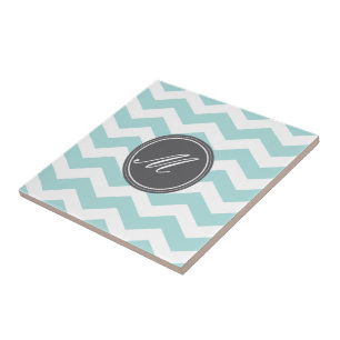 Blau und Grau Zickzack mit Monogramm-Fliesen Fliese