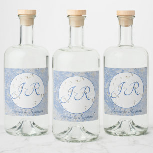 Blau- und Graumarmorierung mit Monogramm Alkoholflaschenetikett