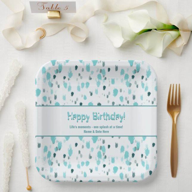 Blau- und Grautöne, Abstrakte Malpaint Splash Pappteller (Hochzeit)