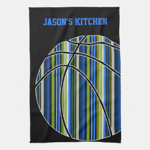 Blau und grün gestreifte Basketball-Design auf sch Küchentuch