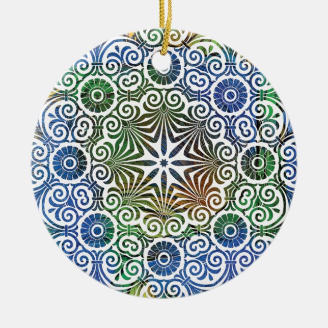 Blau und Grün Mandala Keramik Ornament (Vorne)