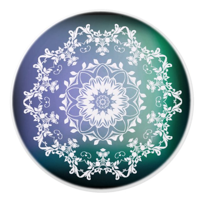 Blau und Grün Mandala Keramikknauf (Vorderseite)