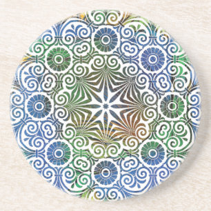 Blau und Grün Mandala Sandstone Untersetzer