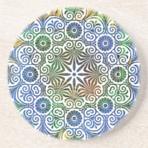Blau und Grün Mandala Sandstone Untersetzer